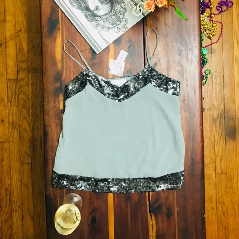 Sabine Sequin Spaghetti Strap Top Grey Small